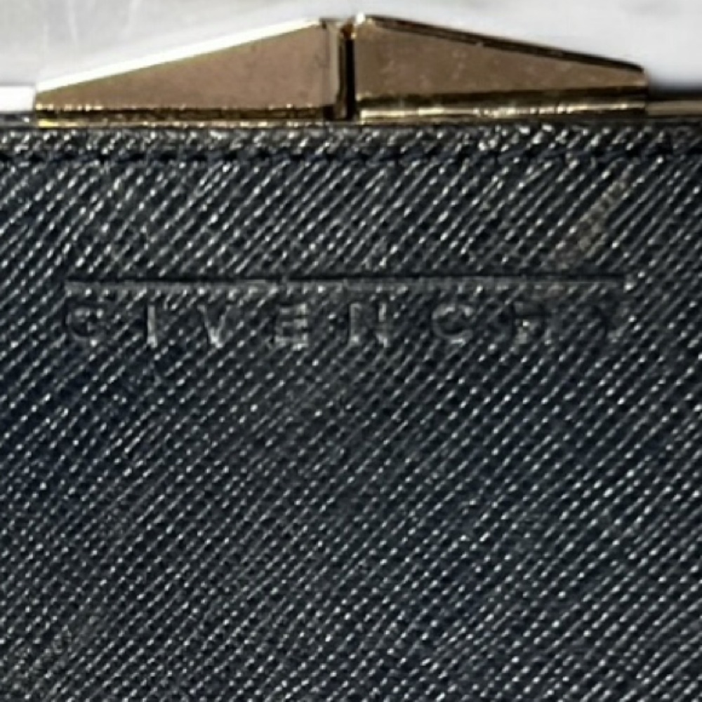 Vintage Givenchy Paris Framed Kiss Lock Wallet Navy Black Saffiano Leather Gold - Picture 4 of 14